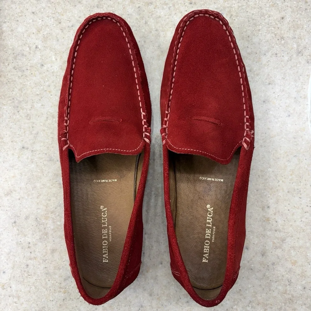Fabio De Luca Vera Pelle Men's Suede Loafers Driving Moc Slip-On Red Size 11